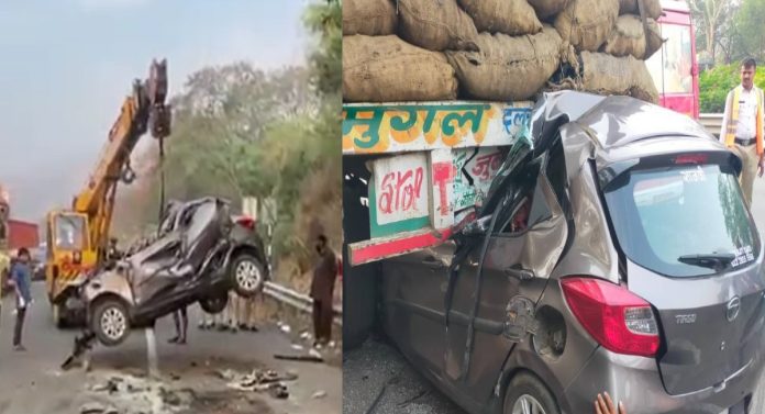 पुणे - मुंबई एक्स्प्रेस वेवर भरधाव कारचा चुराडा; अपघातात तिघांचा जागीच मृत्यू