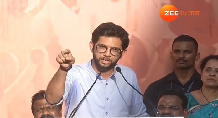 Aaditya Thackeray : महिलांचा अपमान करणारे मर्दानगी दाखवतात; आदित्य ठाकरे यांनी केली मुख्यमंत्री शिंदेंची नक्कल 