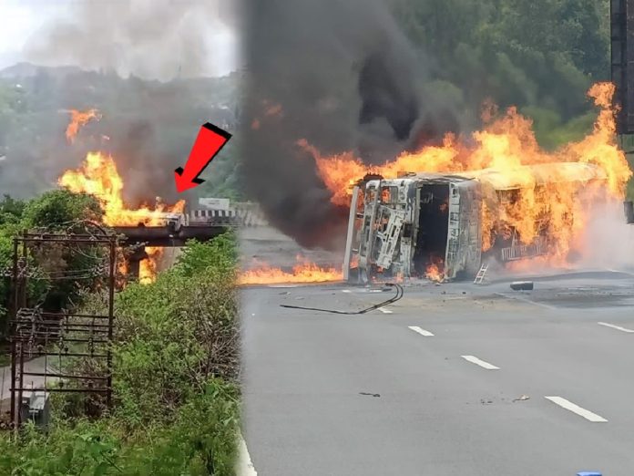 मुंबई-पुणे Expressway वर ऑइल टँकरला भीषण आग! तिघांचा होरपळून मृत्यू; वाहतूक ठप्प