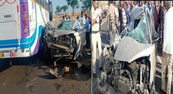 Sangli News : बसला धडक दिल्यानंतर एअर बॅग उघडली पण... कार अपघातात एकाच कुटुंबातील चौघांचा मृत्यू